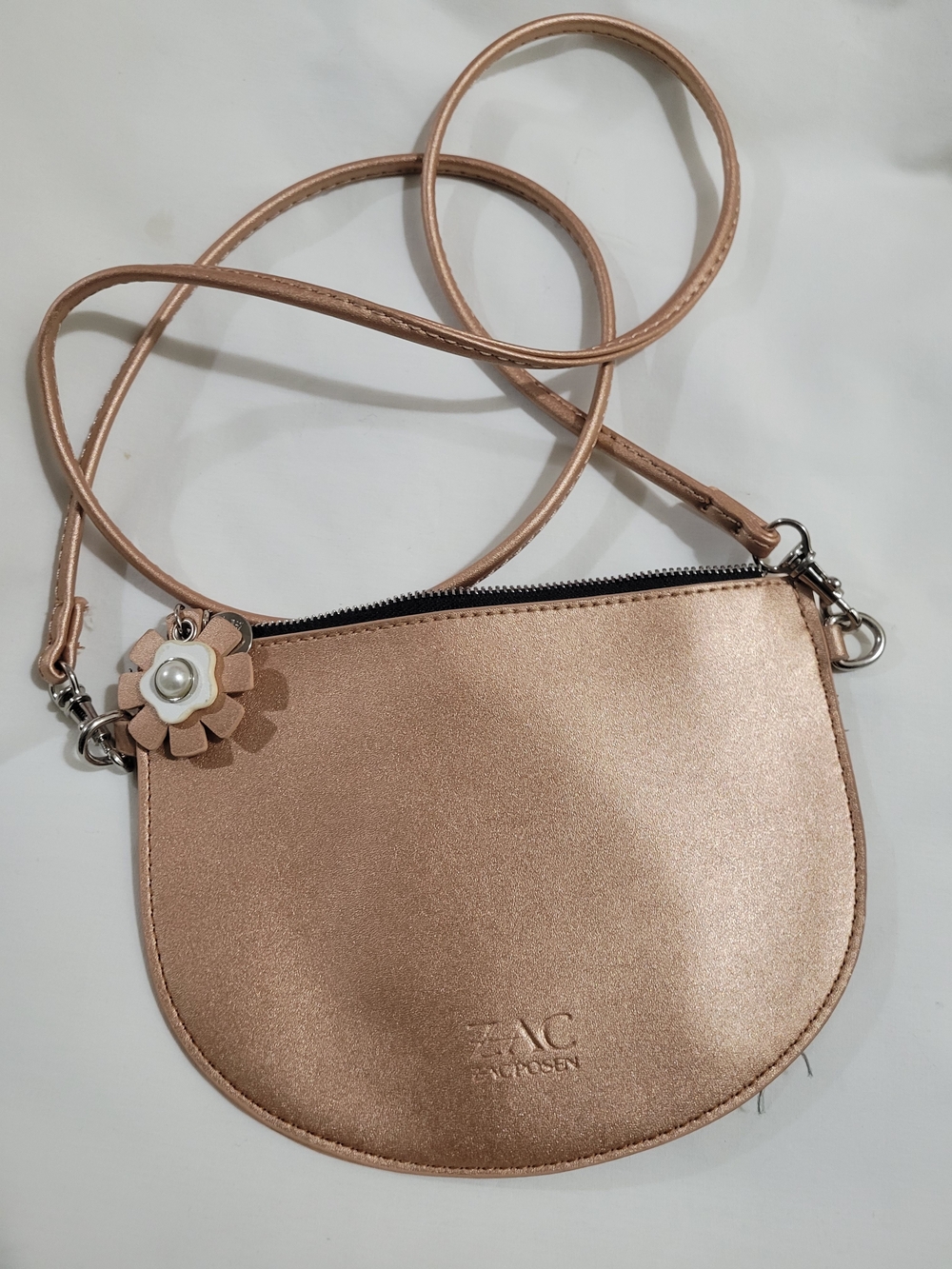 ZAC Zac Posen Rose Gold Crossbody Bag with Flower Charm